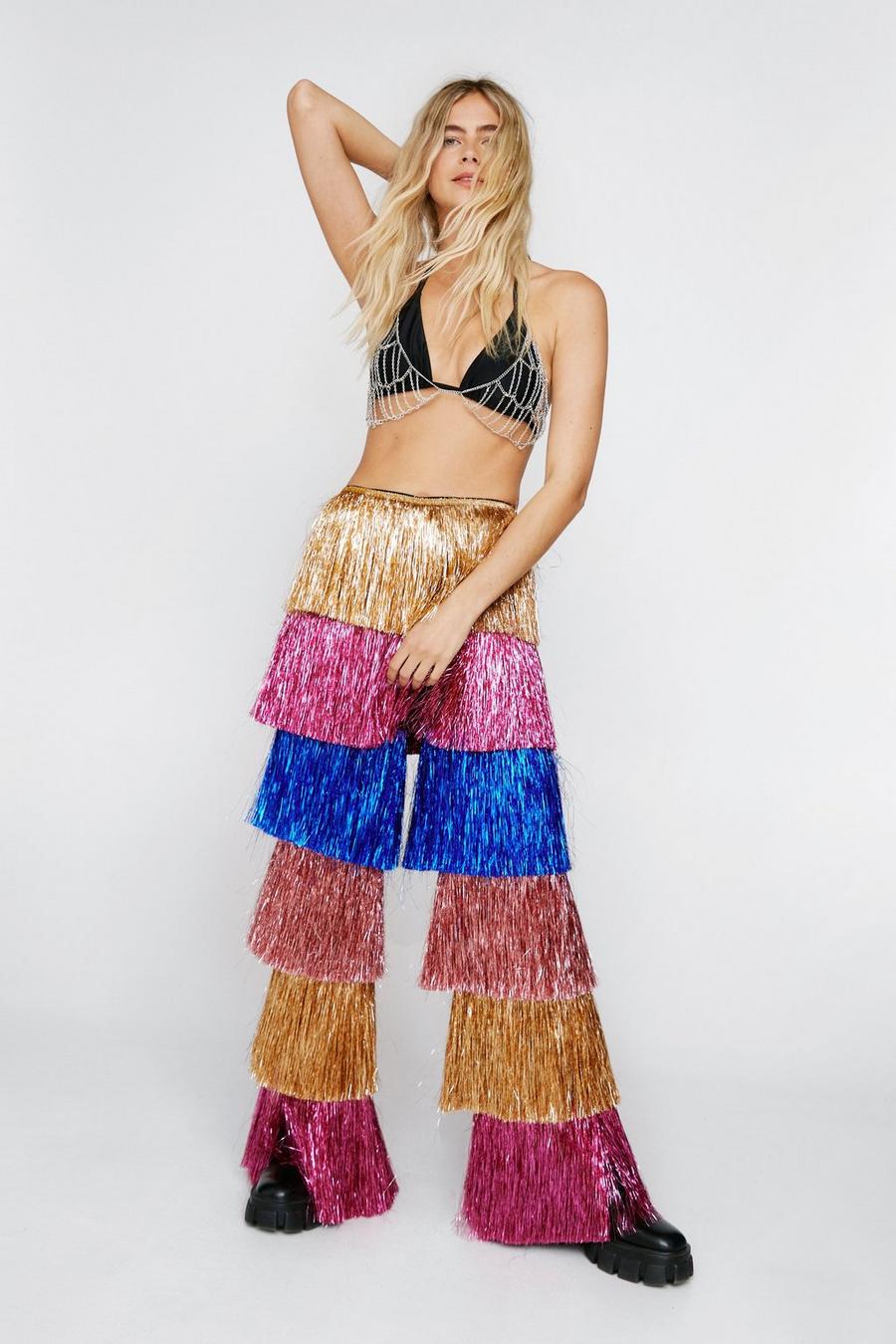 Color Block Tinsel Tiered Pants