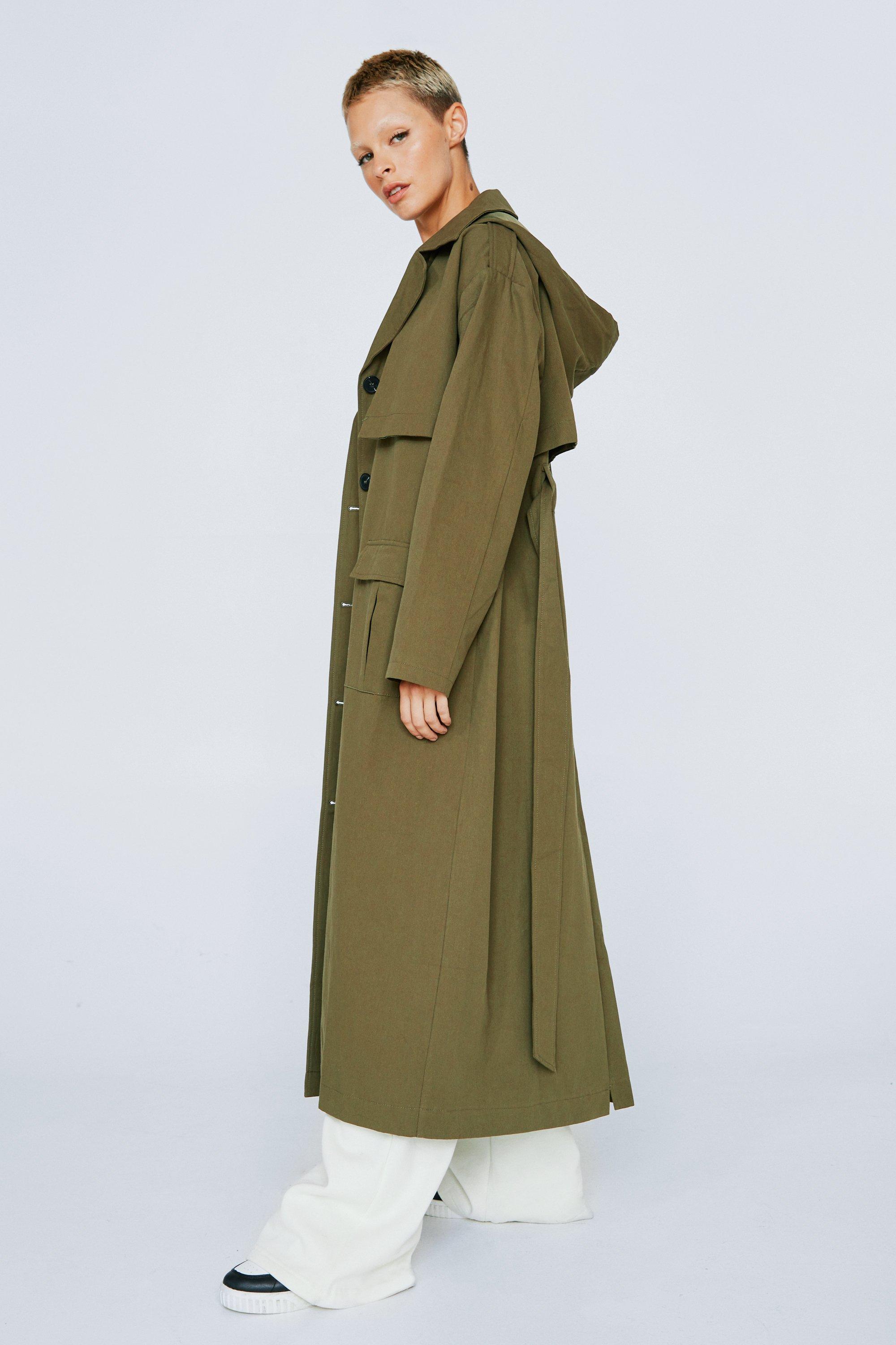 Green hooded trench coat online