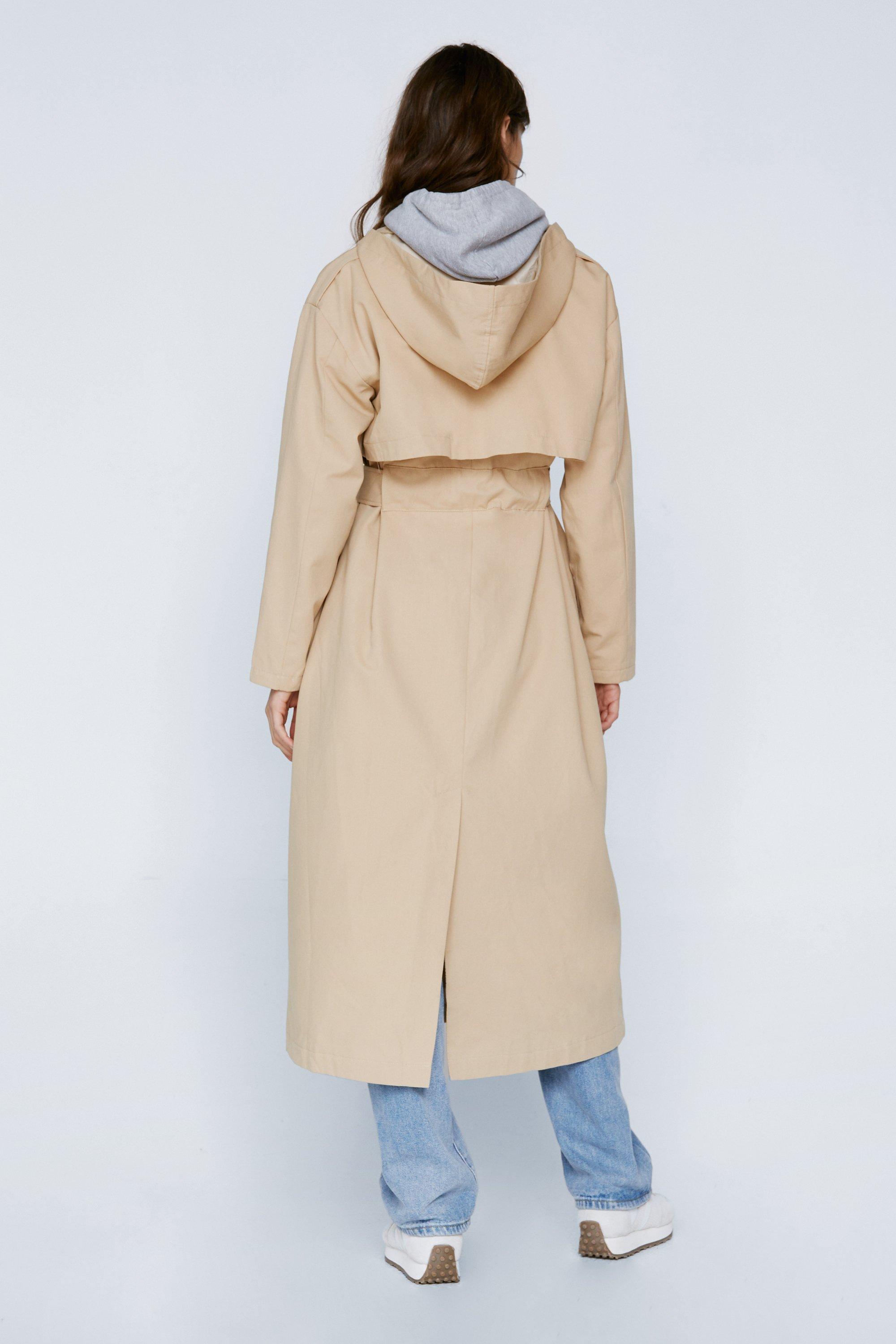 Long trench coat with hood hot sale