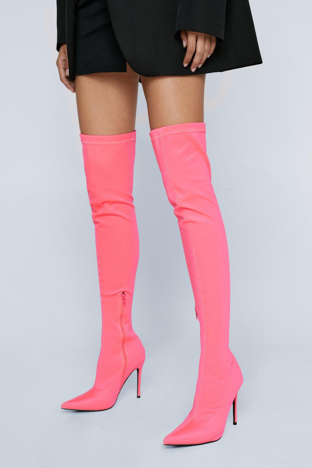 Pink Stretch Thigh High Boots image number 1