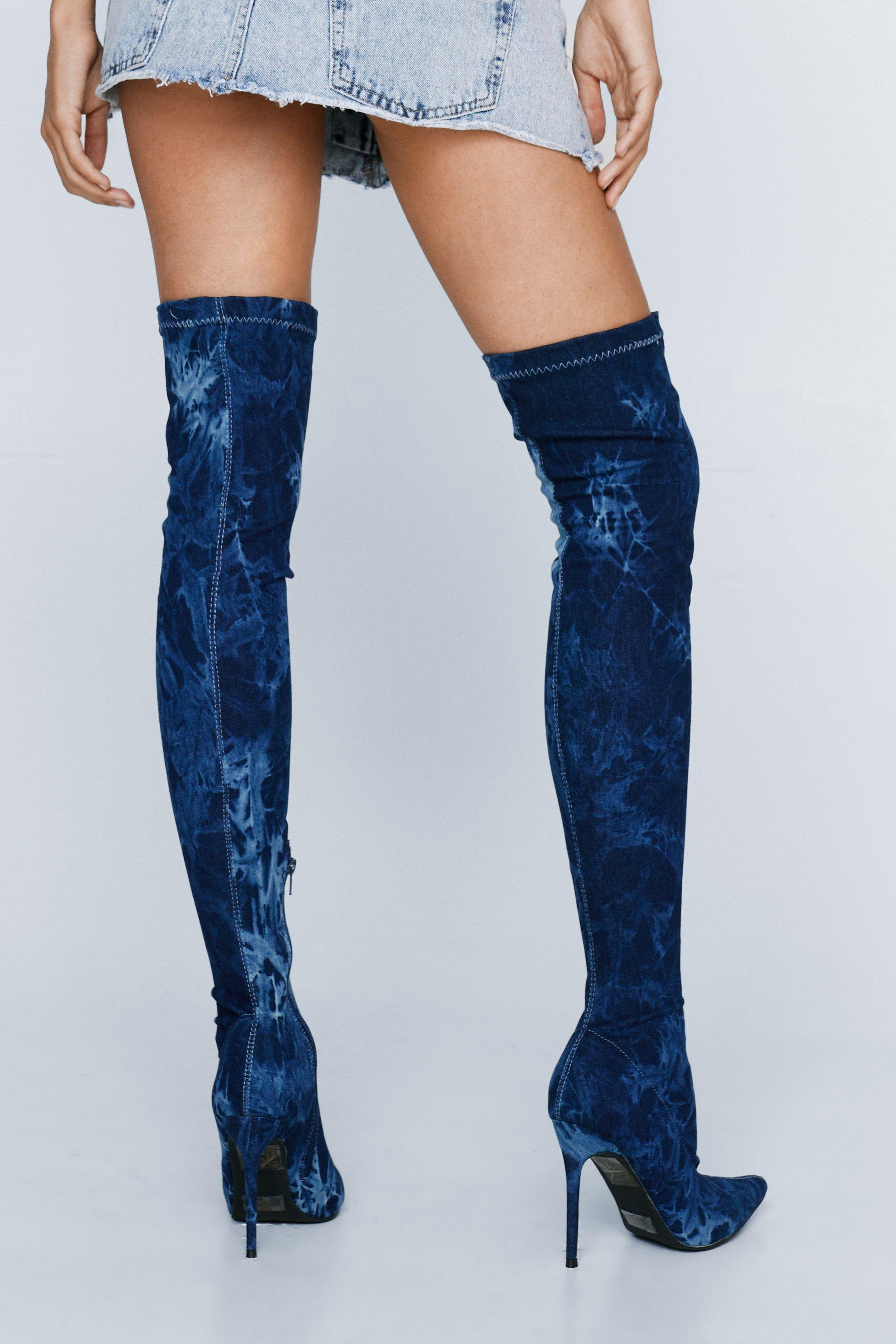 White denim best sale thigh high boots