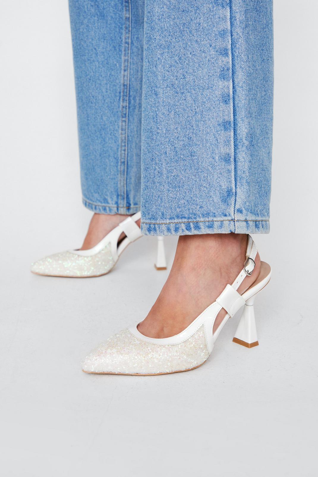 White Beaded Sling Back Court Shoes image number 1
