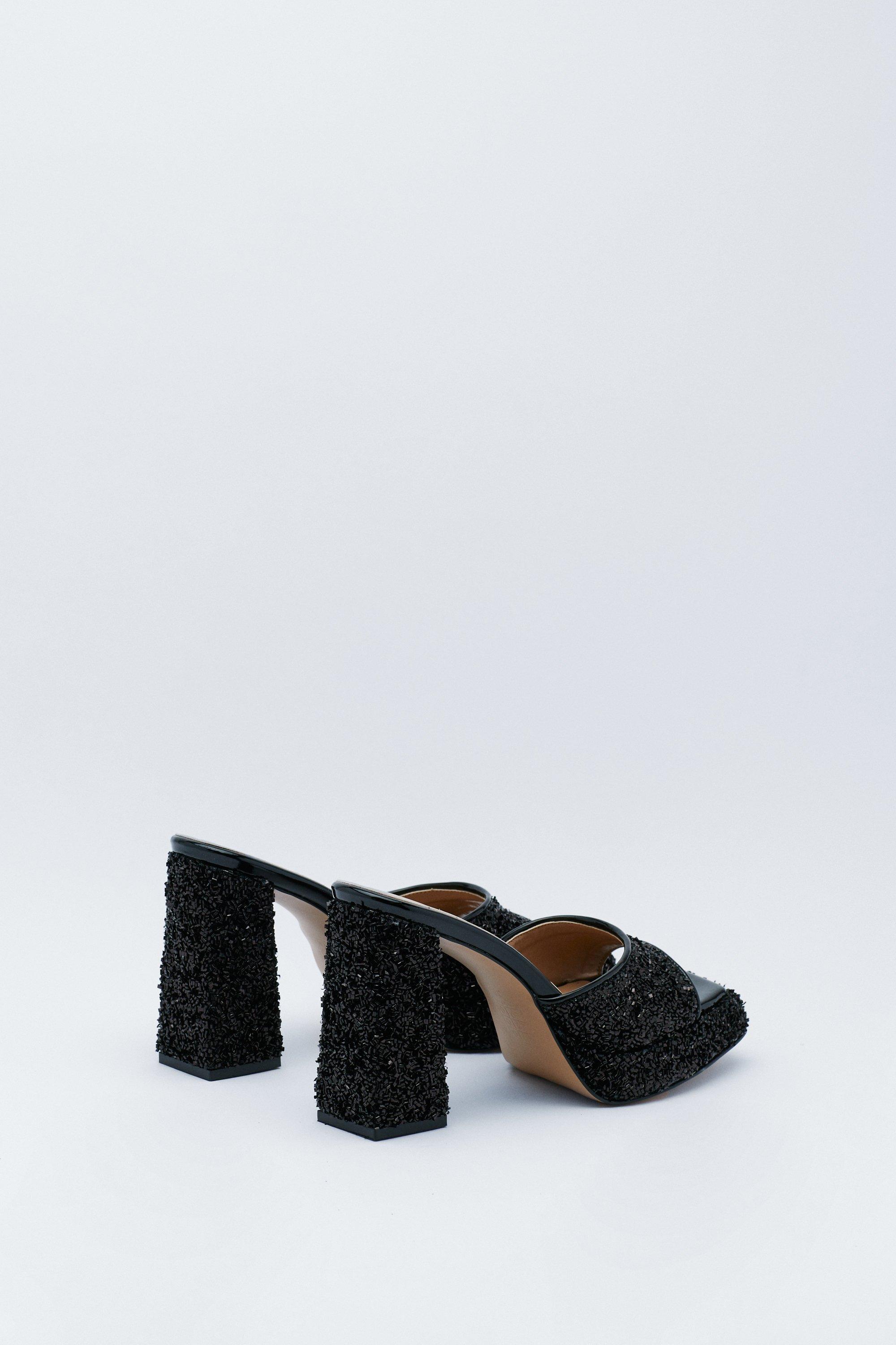 Beaded Square Toe Platform Mules