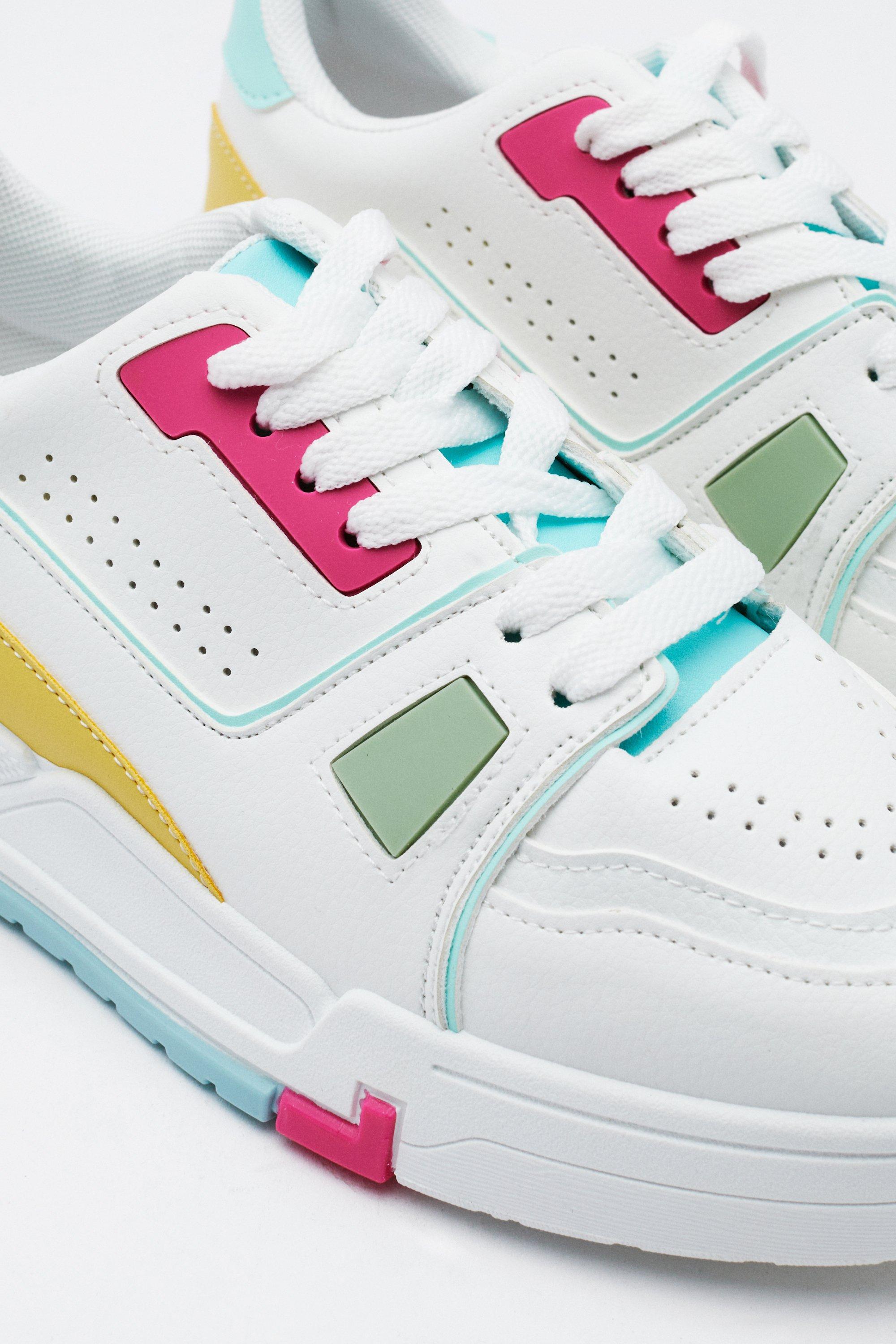 Faux Leather Colour Block Flatform Sneakers Nasty Gal