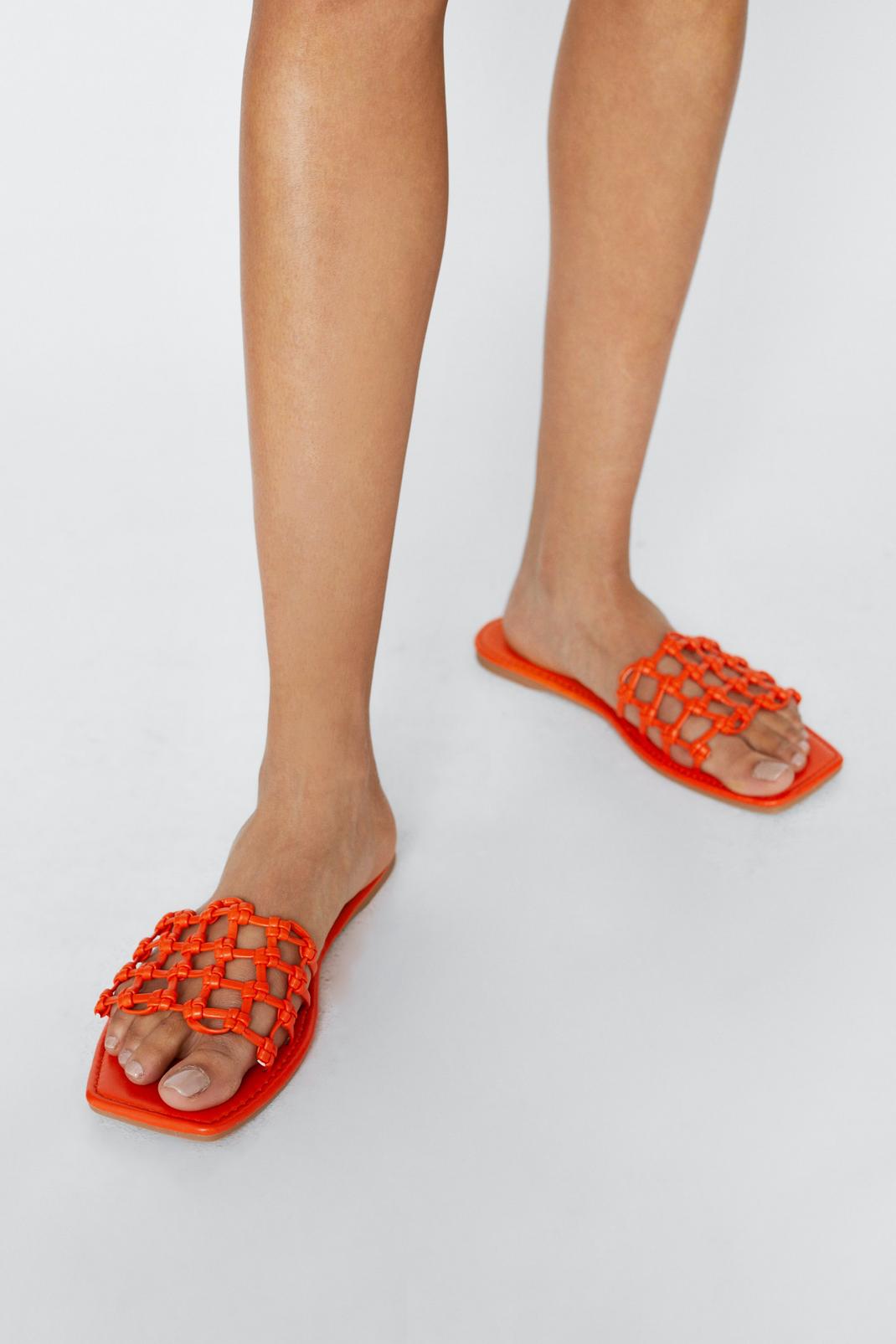 152 Faux Leather Woven Flat Mules image number 2