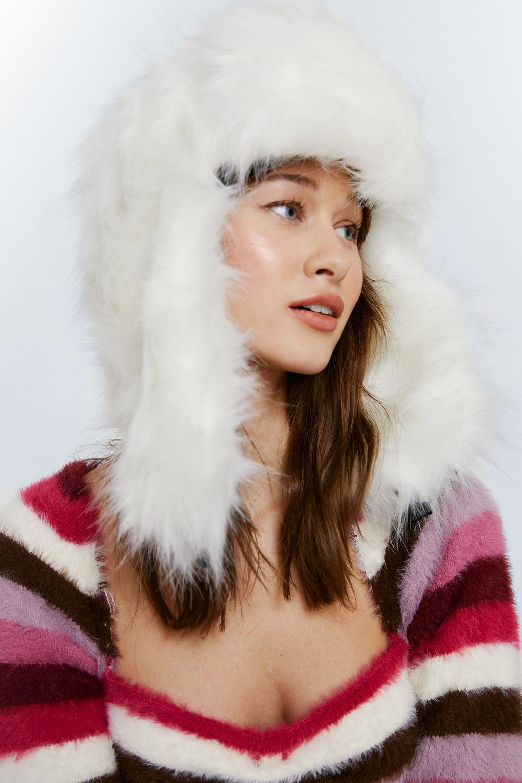 Cream Faux Fur Oversized Trapper Hat image number 1
