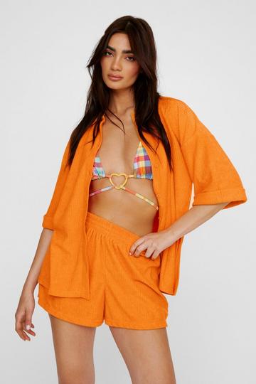Orange Ribbed Toweling Beach Shirt and Shorts Co-ord Set
