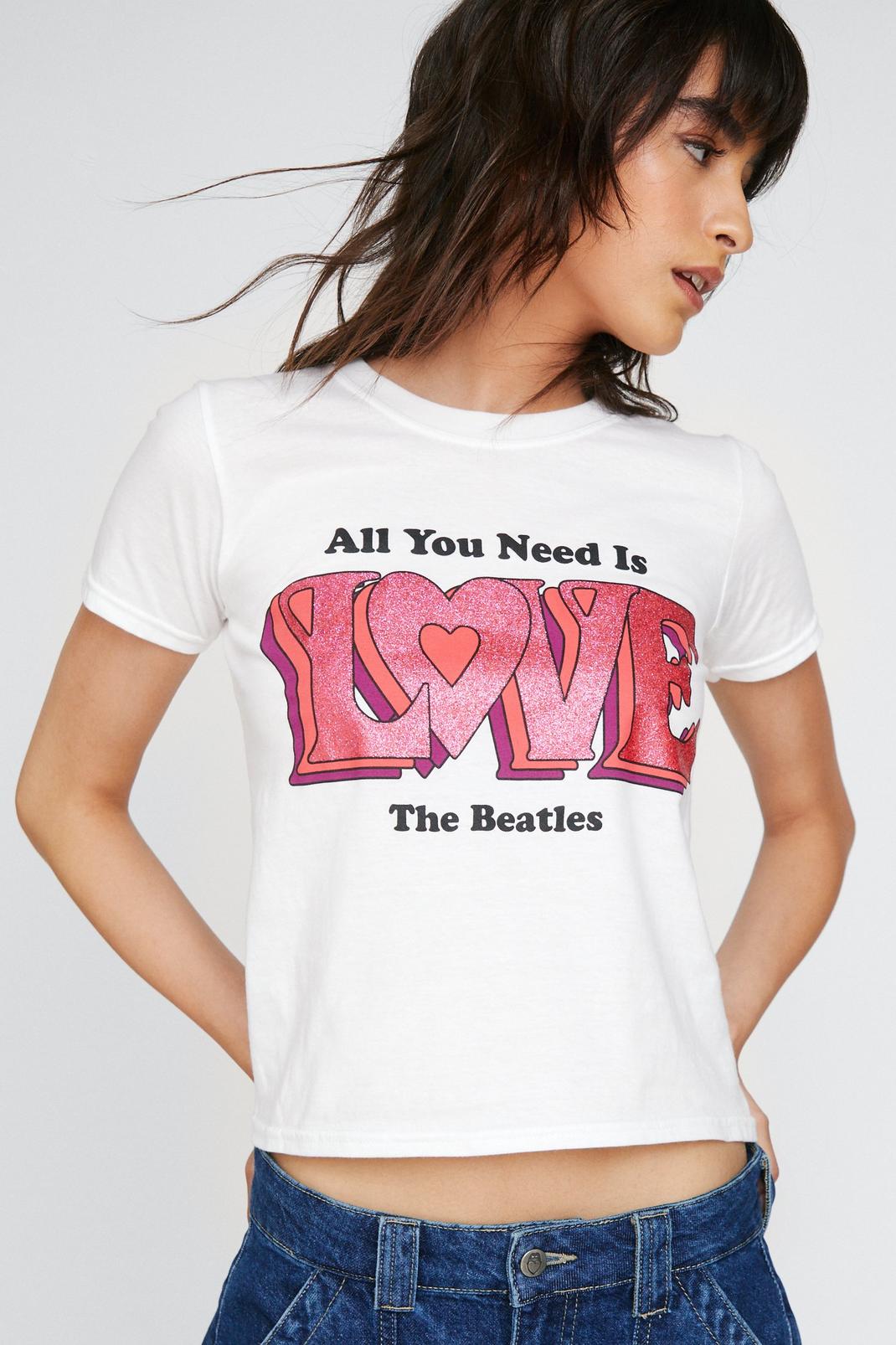 T-shirt moulant à imprimé graphique et paillettes The Beatles, White image number 1