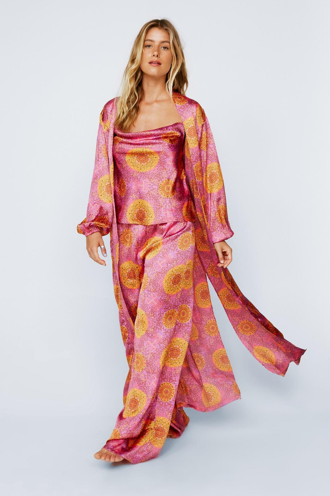 Purple Recycled Satin Tile Print 3 Pc Pajama Set image number 1