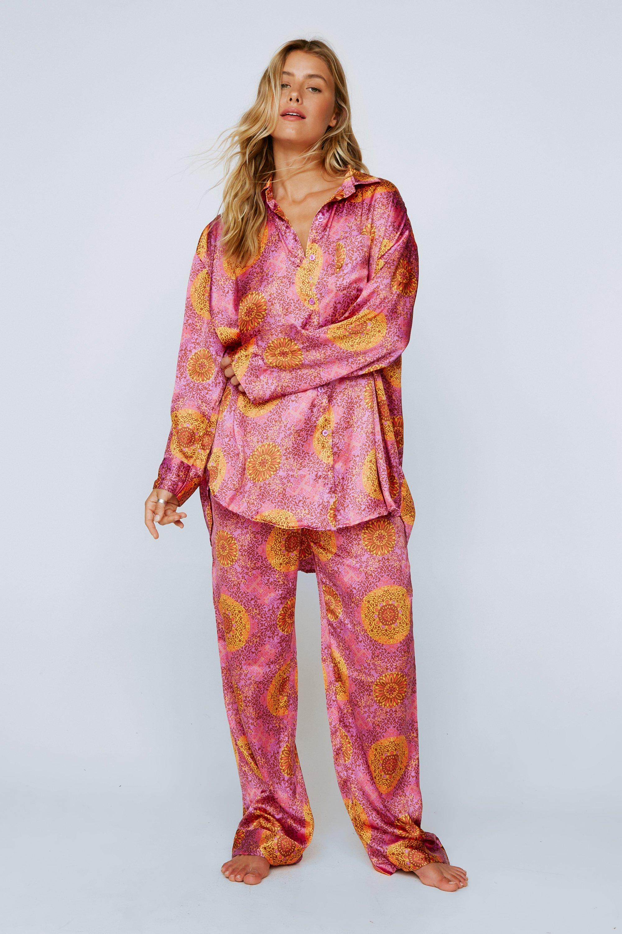 Floral print satin pajama set hot sale