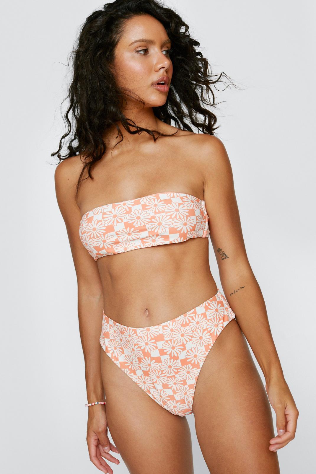 Orange Checkerboard Print Bikini Set image number 1