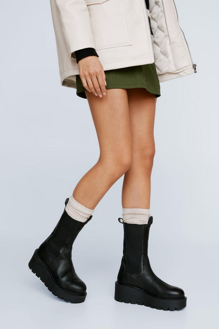 Real Leather Wedge Chelsea Boot