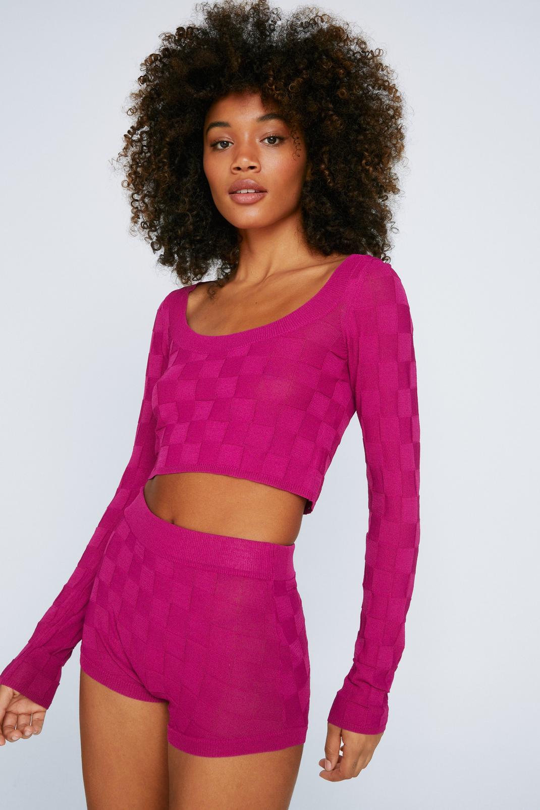 Magenta Premium Check Stitch Knitted Top image number 1
