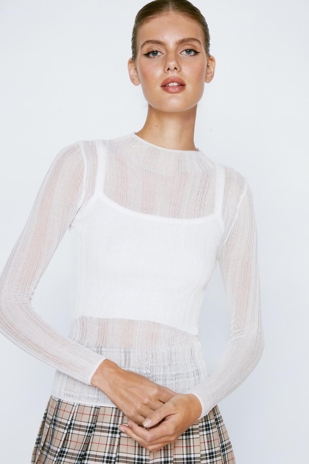 Ivory Premium Sheer Funnel Neck Sweater image number 1