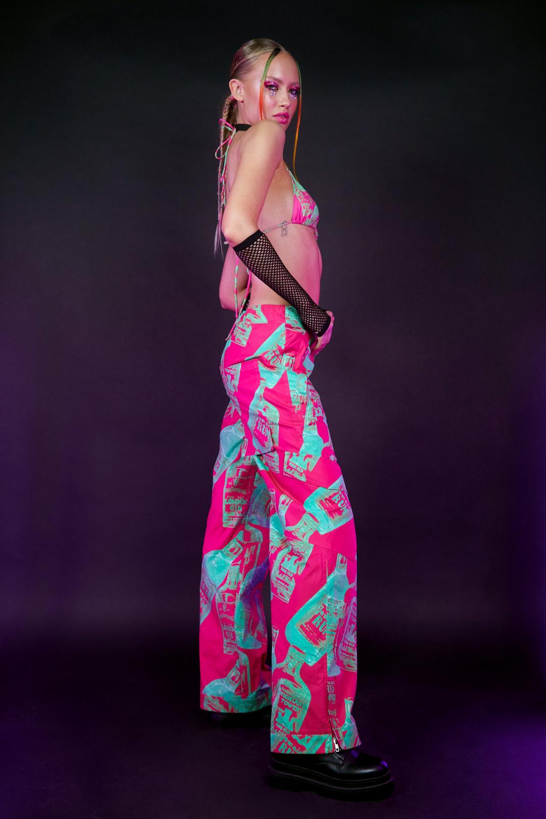 Hot pink Bottle Print Wide Leg Cargo Trousers image number 1