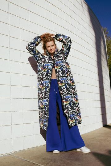 Premium Graffiti Print Puffer Coat multi