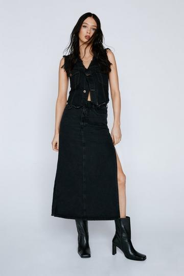 Black Side Split Denim Maxi Skirt