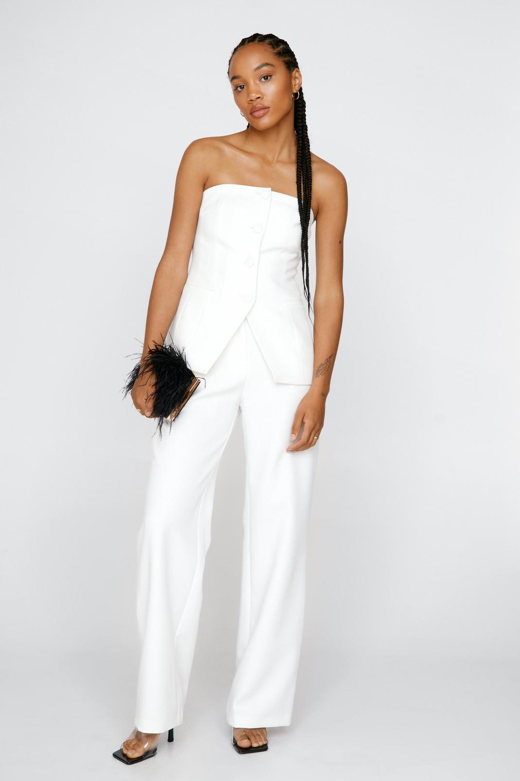 White Tailored Straight Leg Trousers image number 1