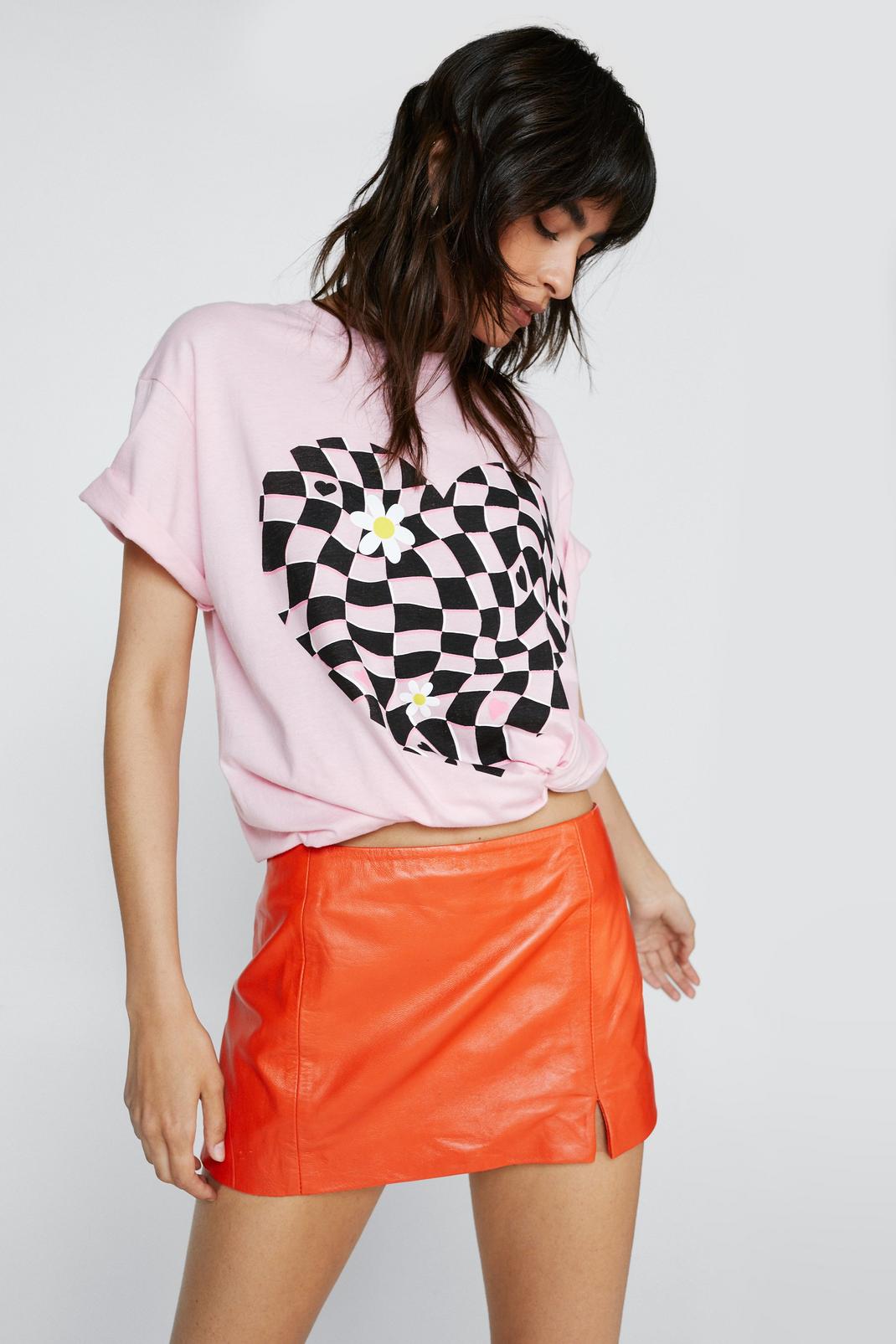 Pink Checkerboard Heart Graphic T-shirt image number 1