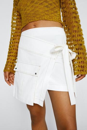 High Waisted Wrap Cargo Skirt white