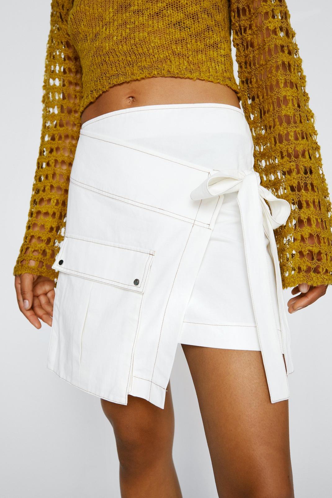 White High Waisted Wrap Cargo Skirt image number 1