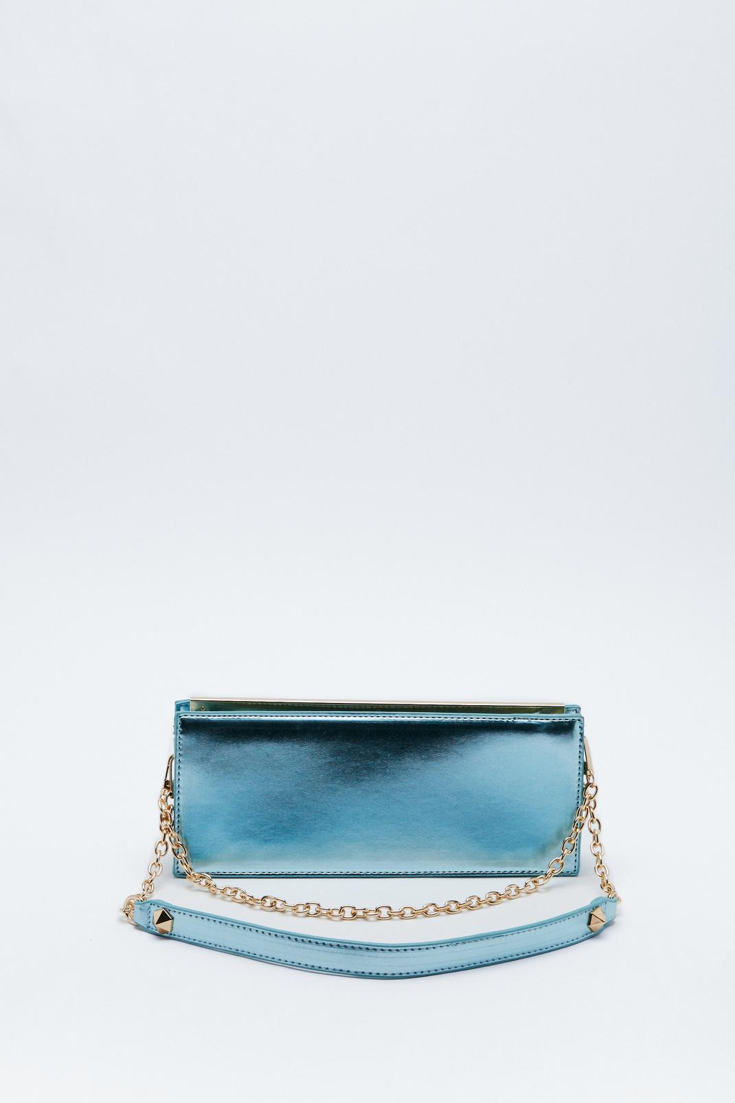 Blue Faux Leather Chain Detail Shoulder Bag  image number 1