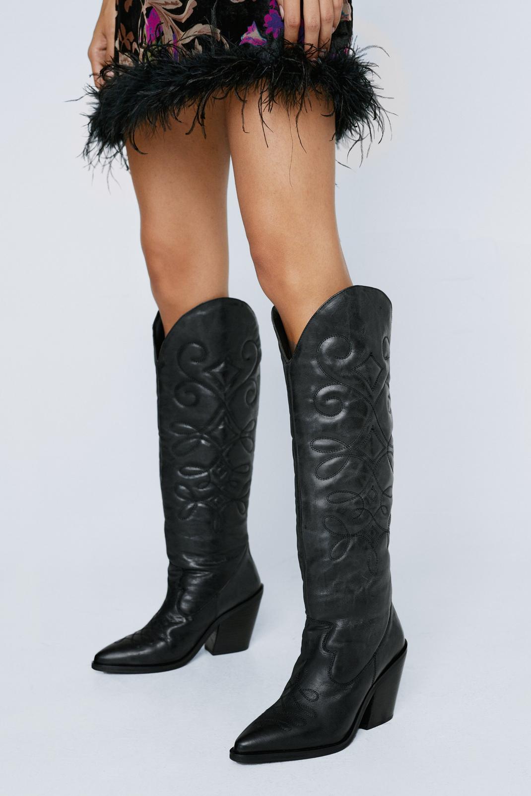 Black Premium Leather Knee High Cow Boy Boot   image number 1