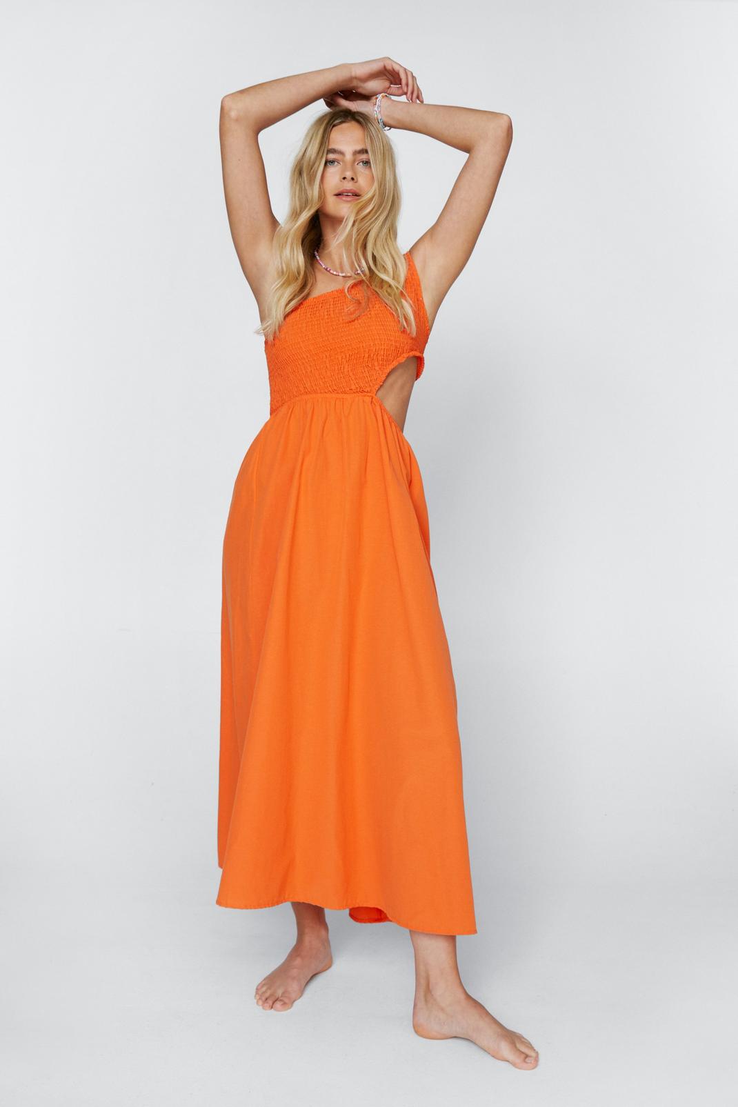 Orange One Shoulder Smock Maxi Dress image number 1