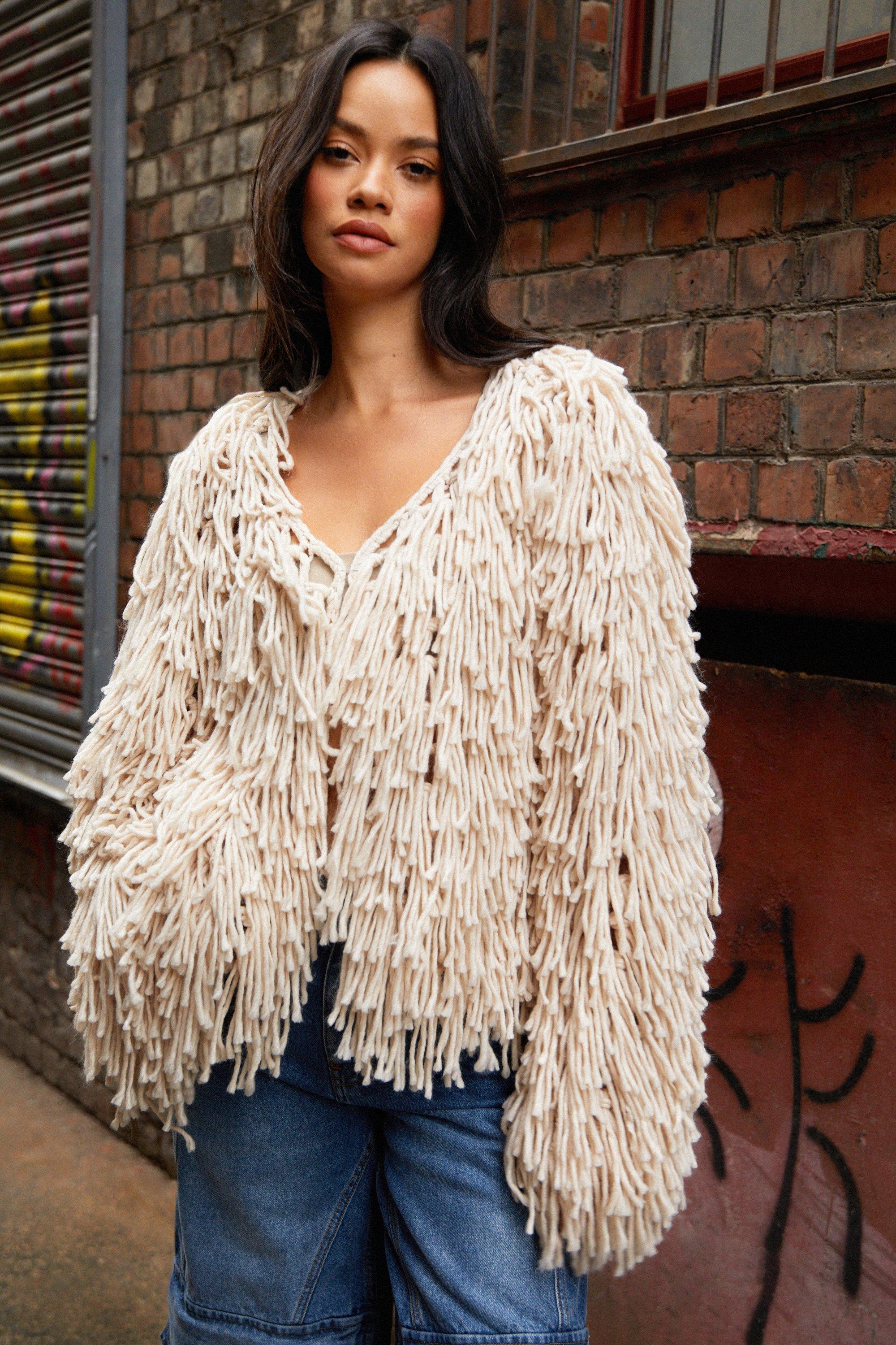 Long fringe cardigan outlet sweater