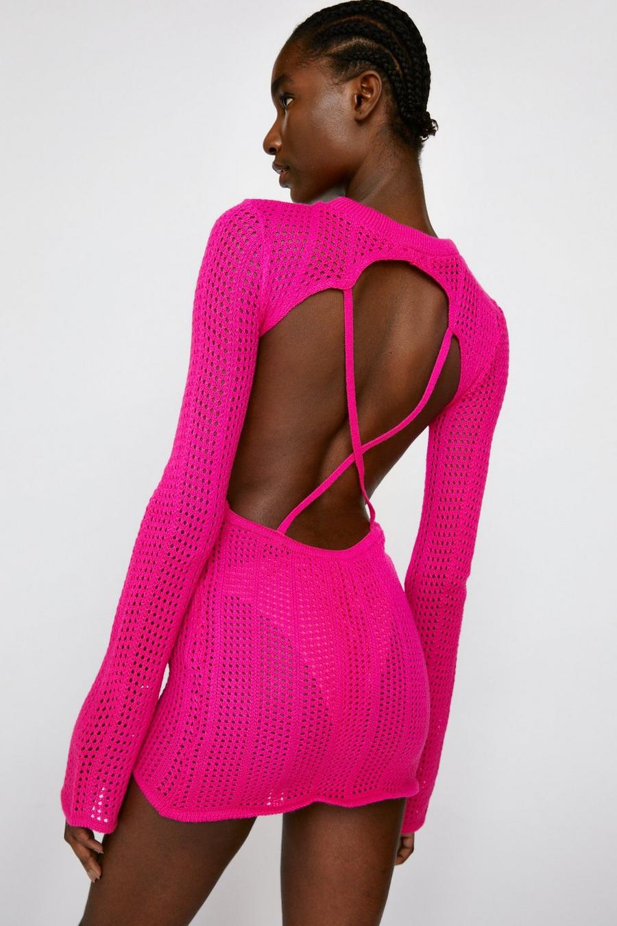 Knitted Backless Mini Cover Up Dress