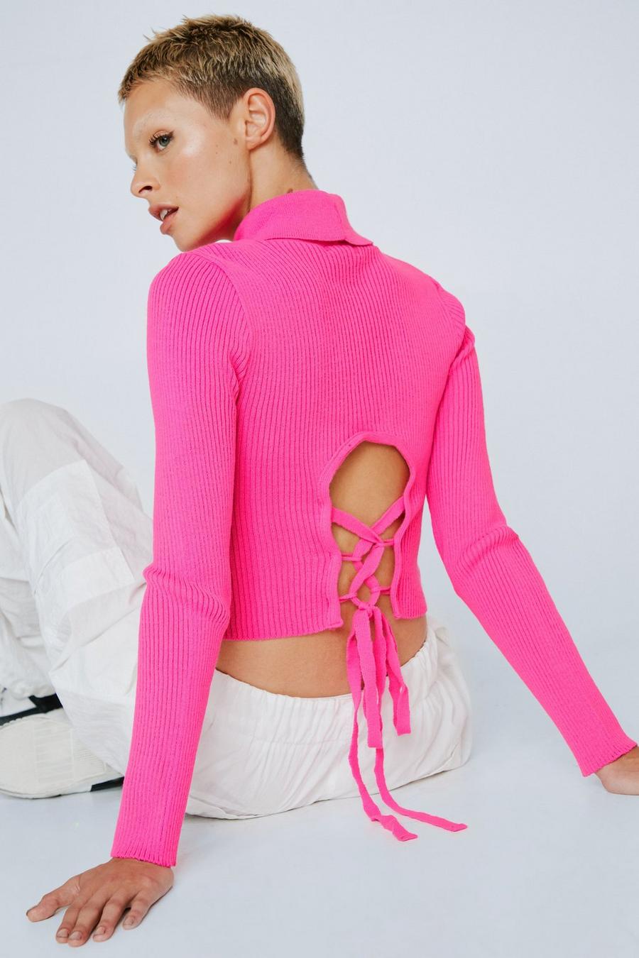 Tie Back High Neck Knitted Top
