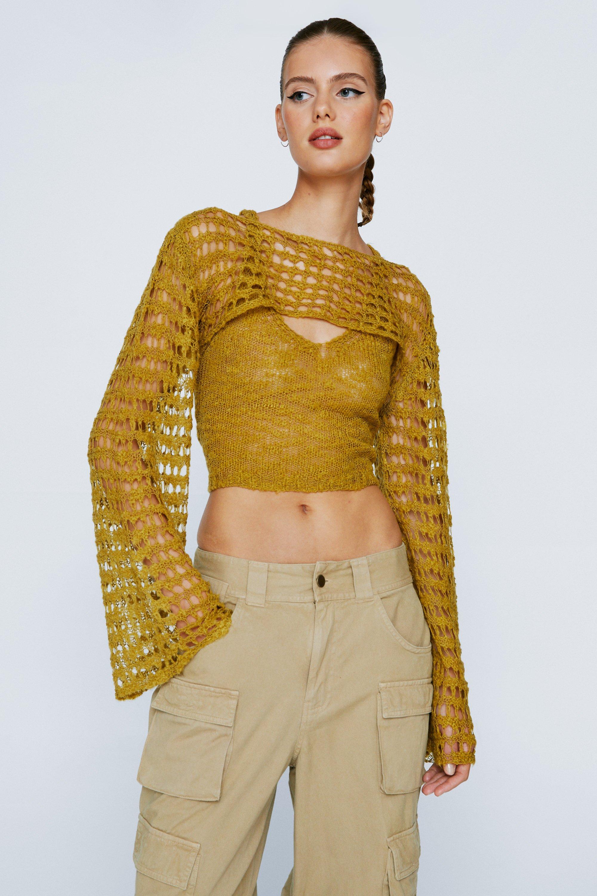 Beige Extreme Cropped Knitted Sweater