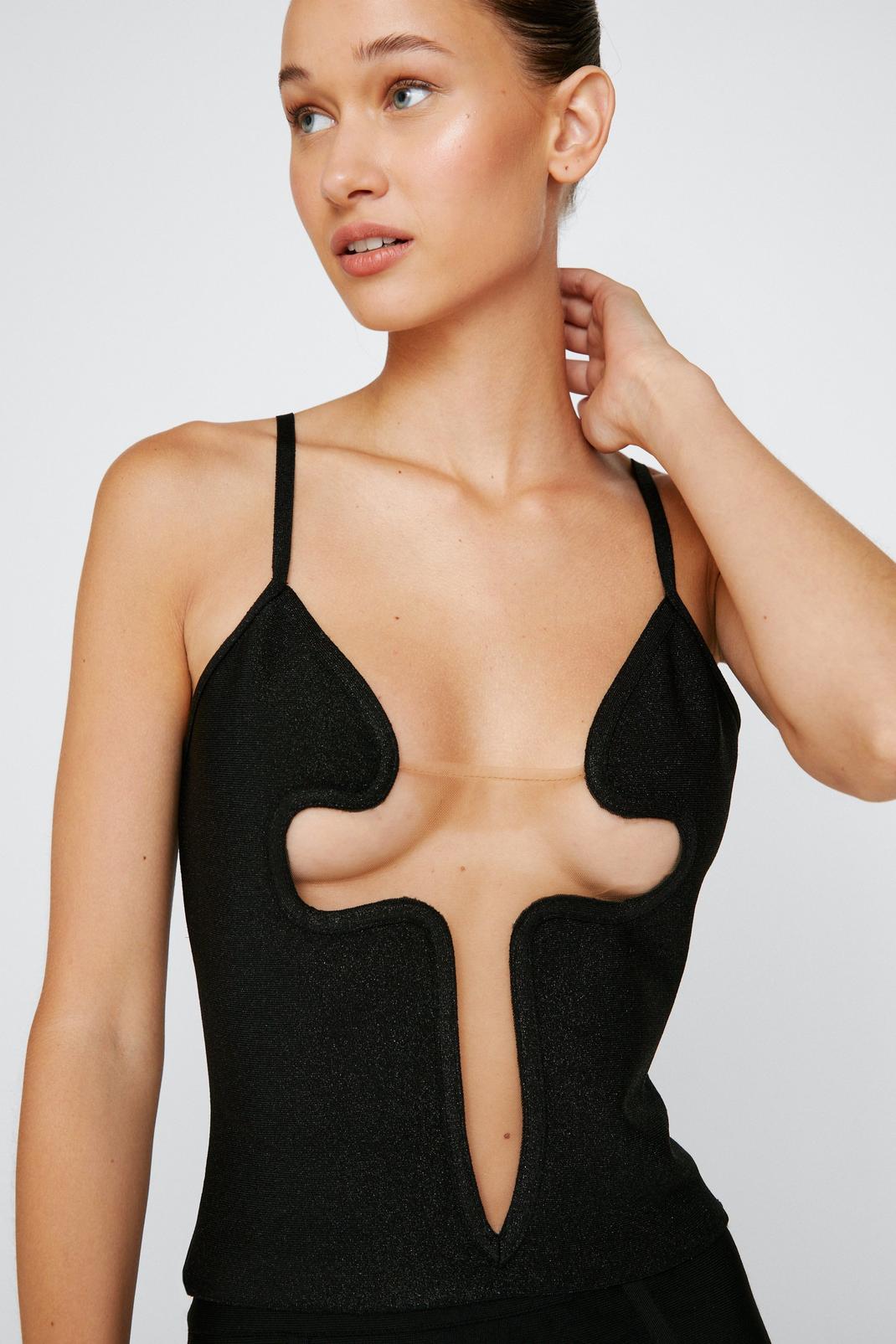 Black Deep Cut-Out Bandage Strappy Top image number 1