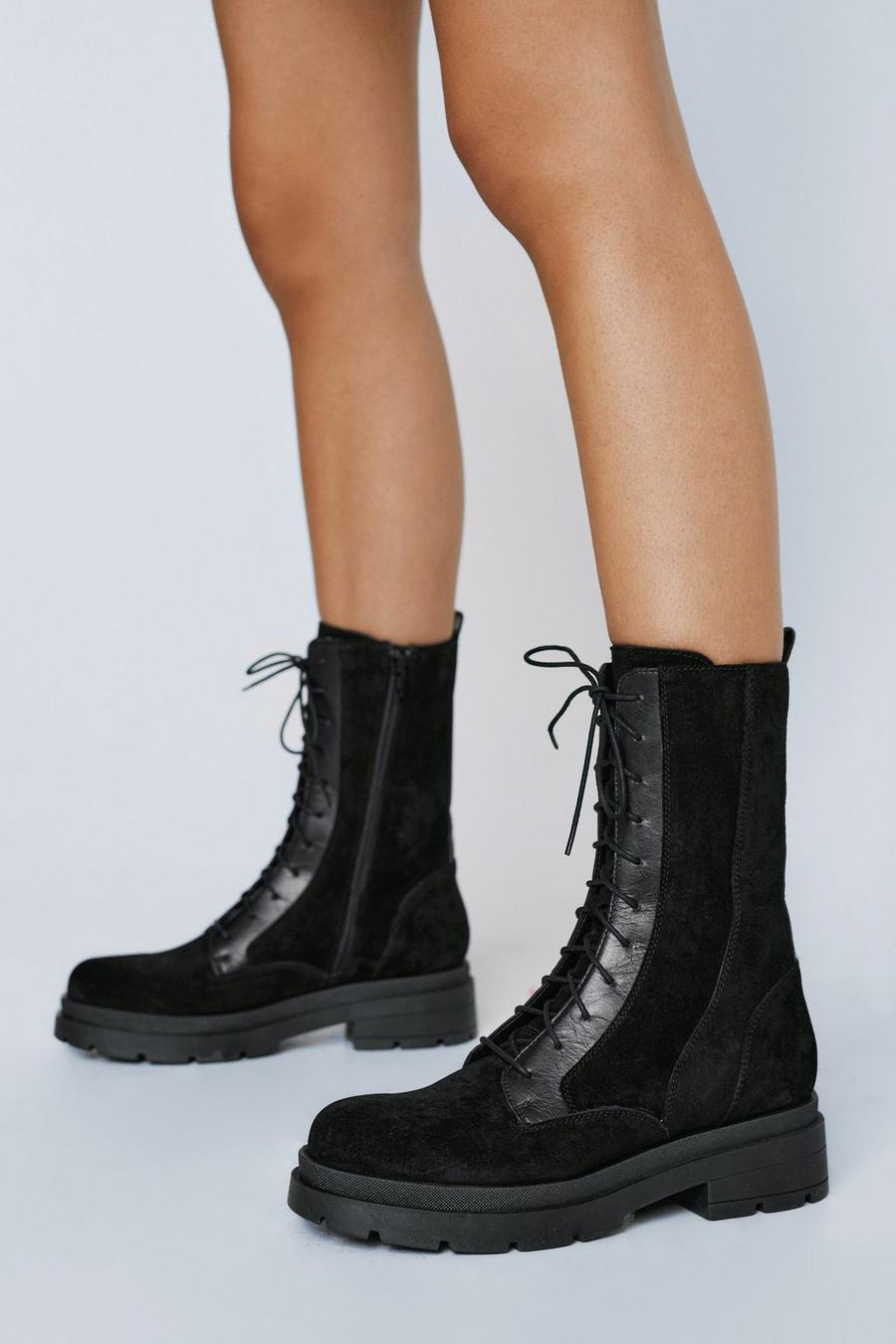 Real Suede Lace Up Biker Boot 