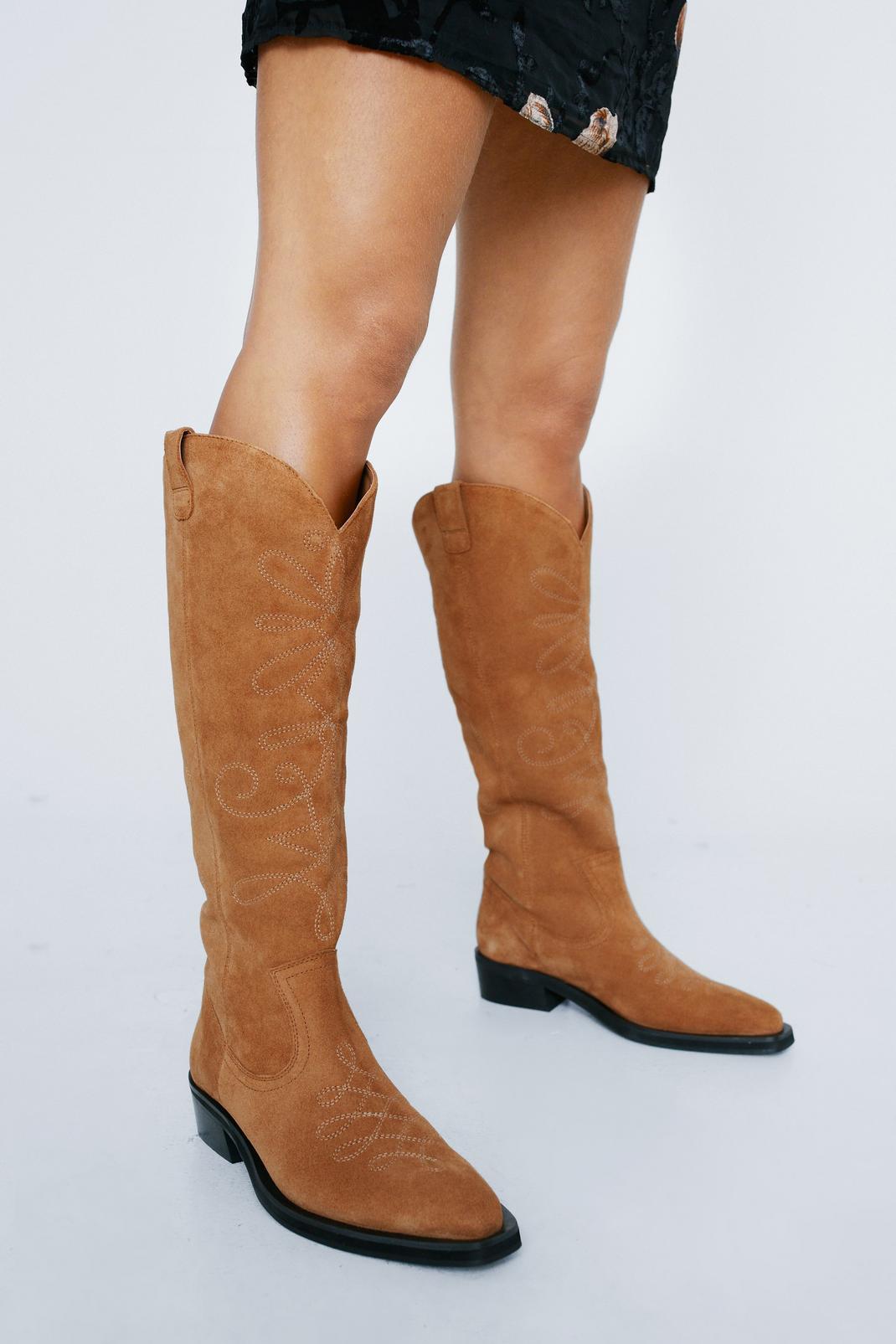 Tan Real Leather Stitched Cowboy Boot   image number 1