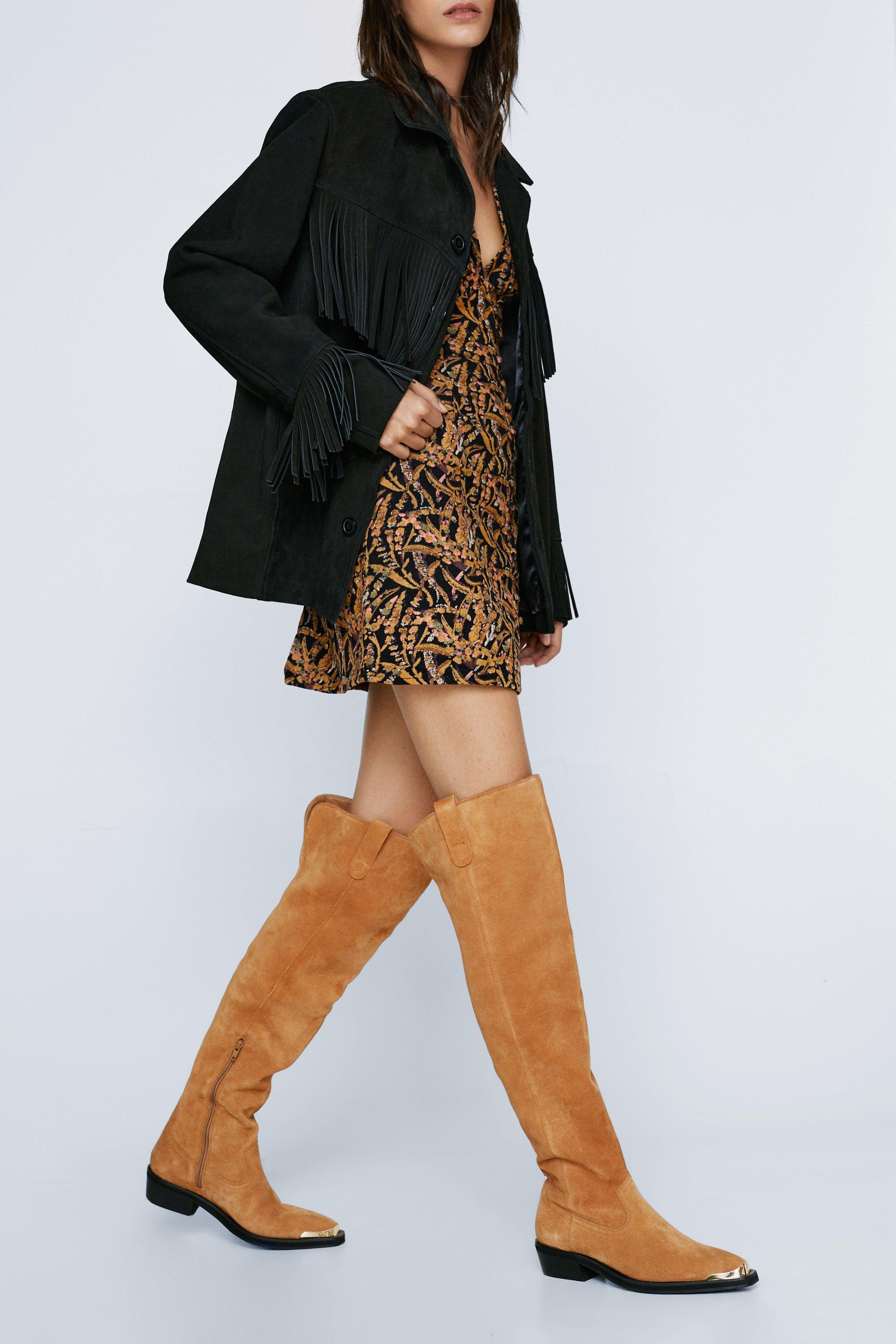 Brown suede shop thigh high boots