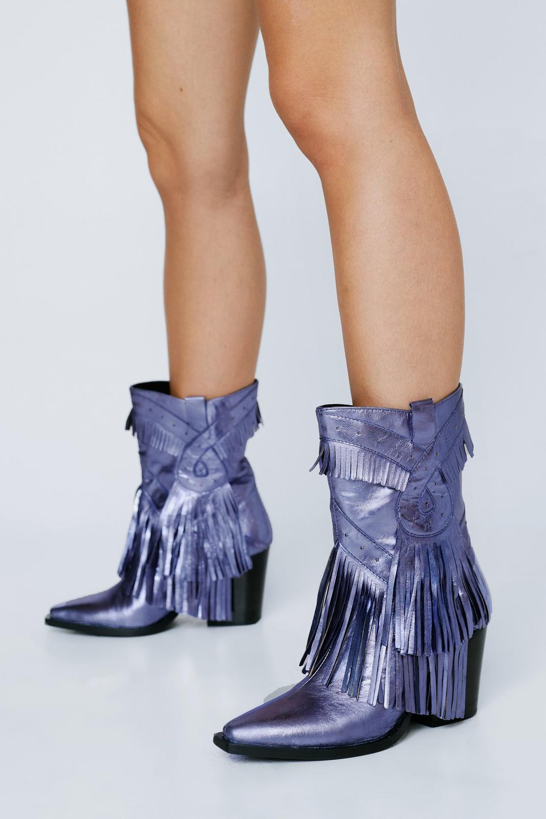 Premium Leather Tassel Ankle Cowboy Boots image number 1
