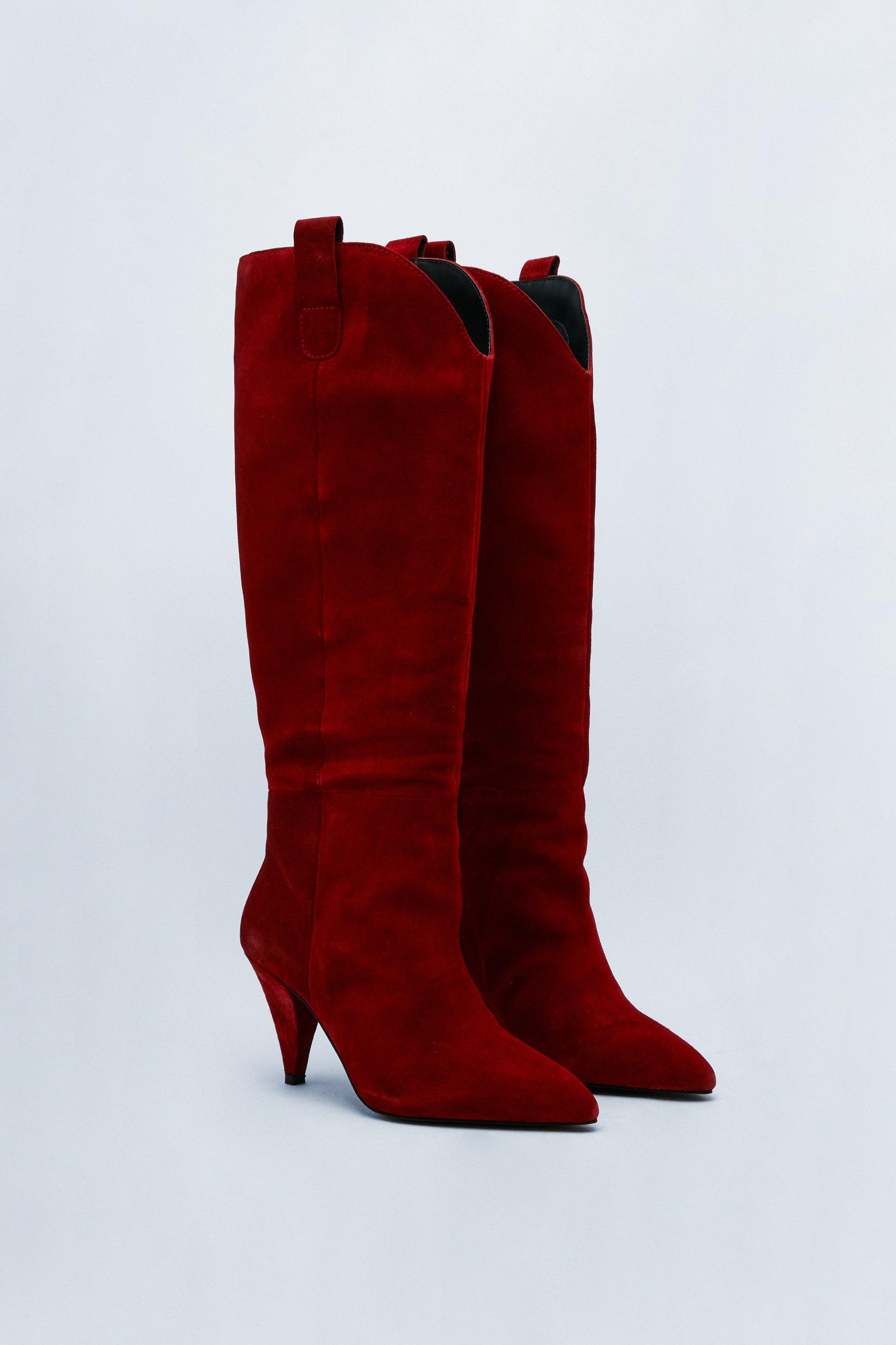 red suede knee high boots uk