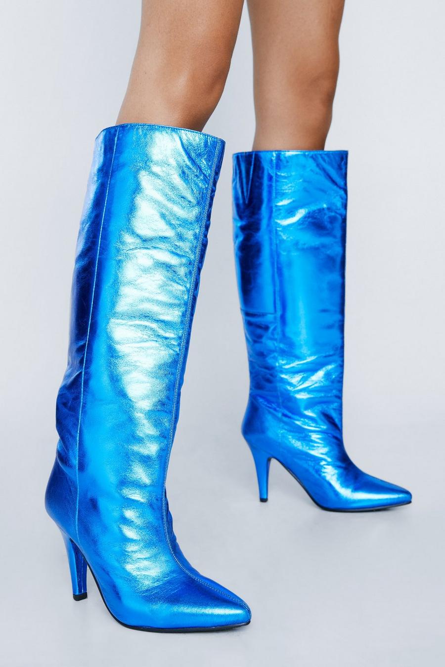 Premium Metallic Leather Knee High Boots