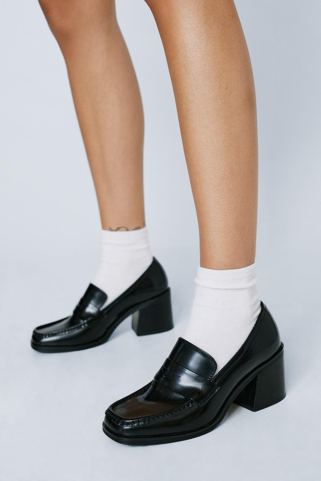 Black Premium Leather Heeled Loafers image number 1