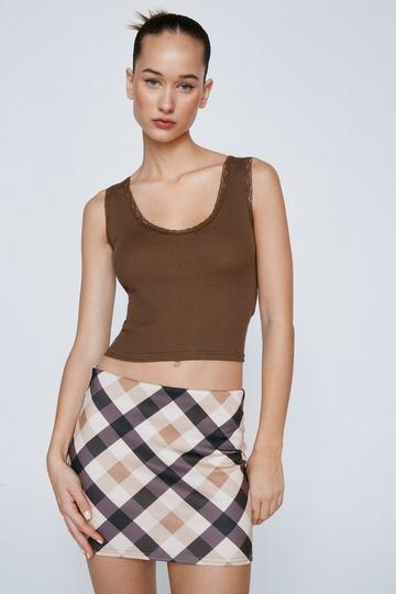 Ribbed Lace Trim Tank Top chocolate