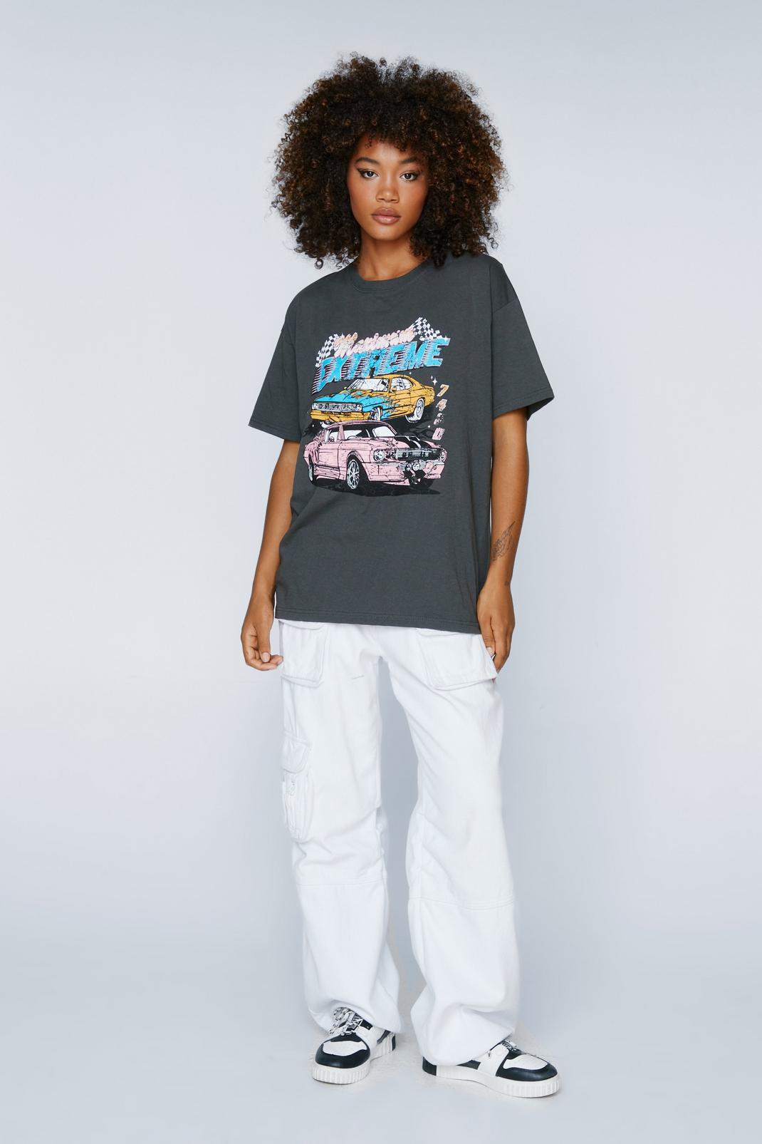 Charcoal Motocross Graphic Oversized T-Shirt image number 1