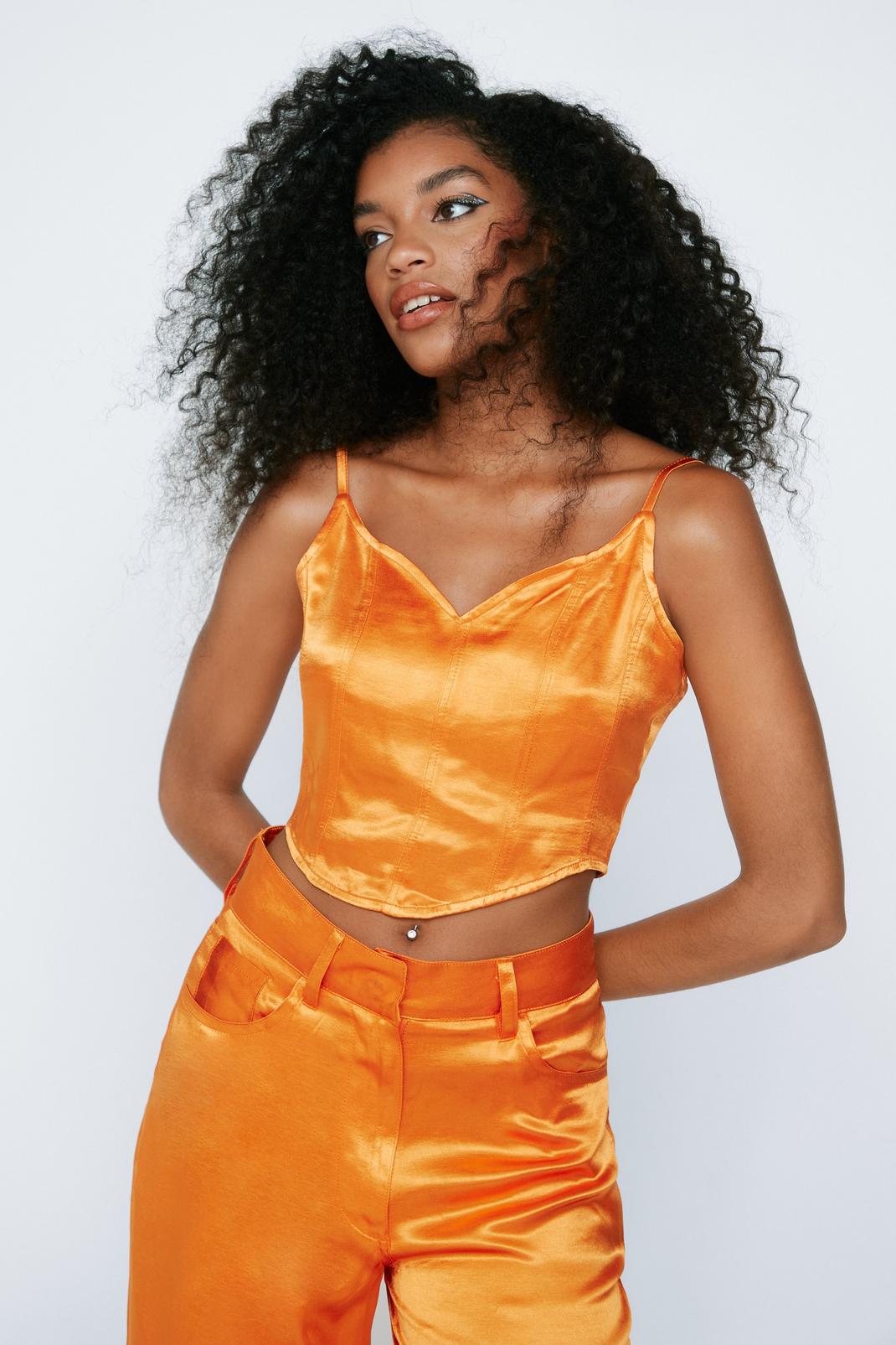 Top corset satiné premium, Orange image number 1