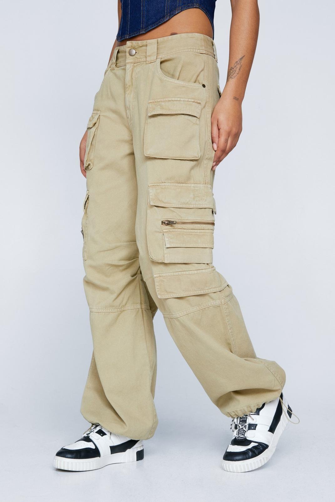 Camel Premium Washed Mid Rise Multi Wear Twill Cargo image number 1