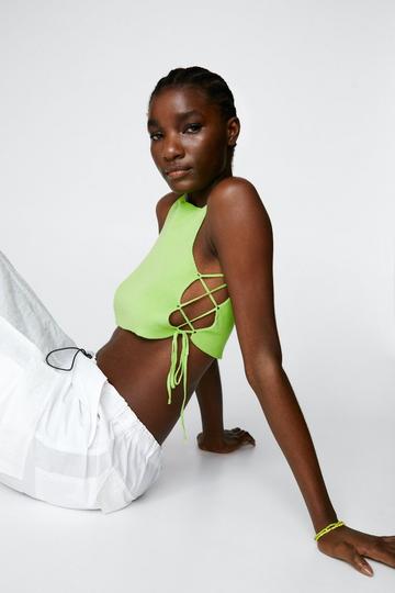 Tie Side Knitted Crop Top green