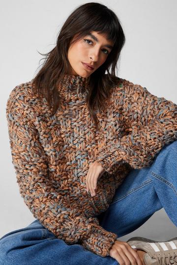 Premium Cable Weave Stitch High Neck Sweater multi