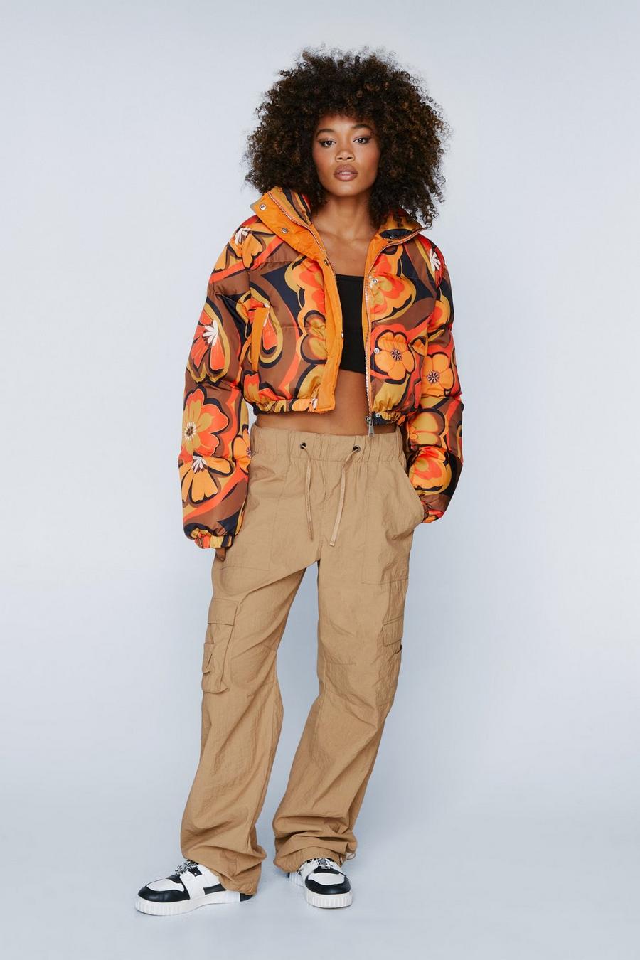 Floral Print Cropped Padded Jacket