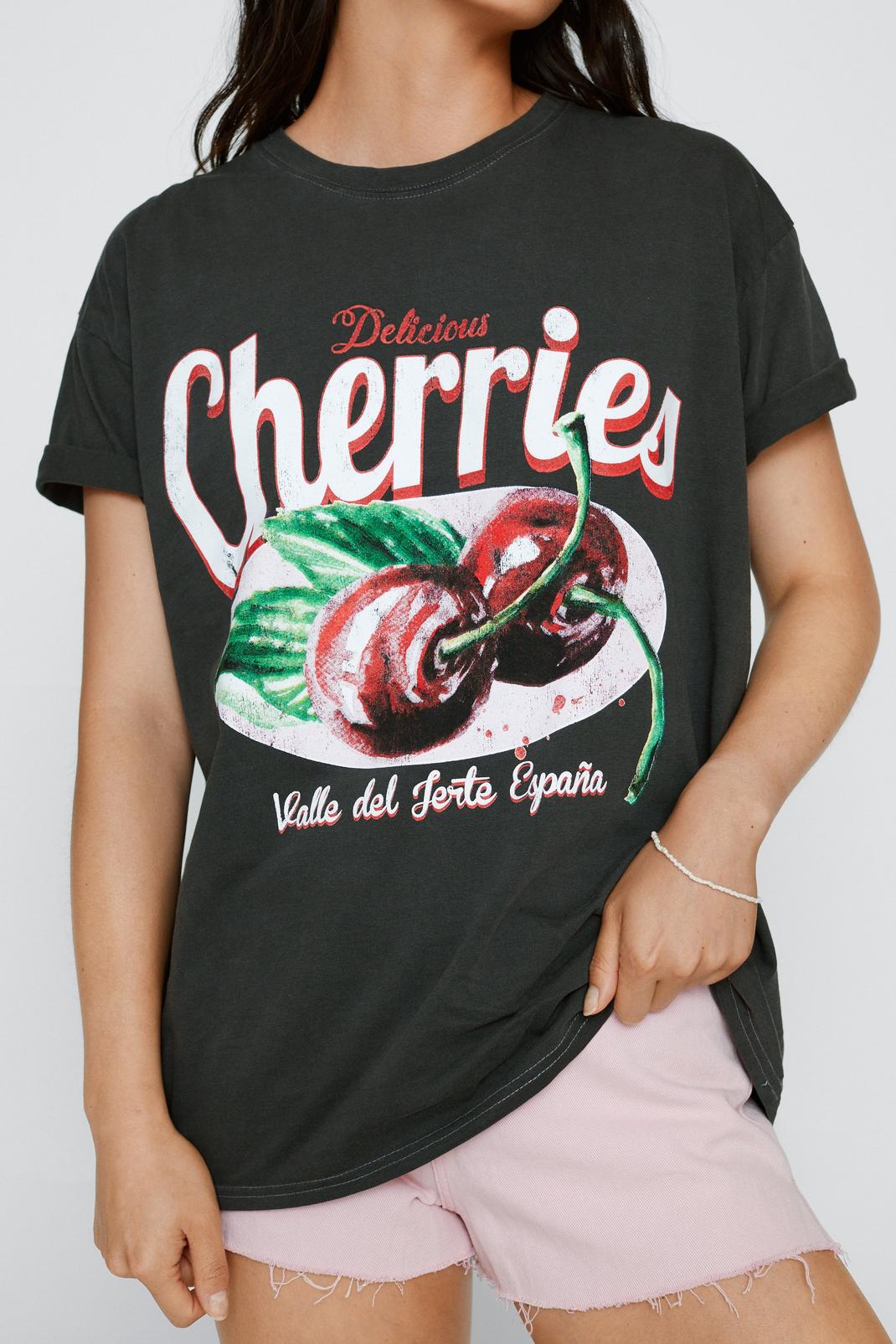 Charcoal Cherries Overdyed Graphic T-shirt image number 1