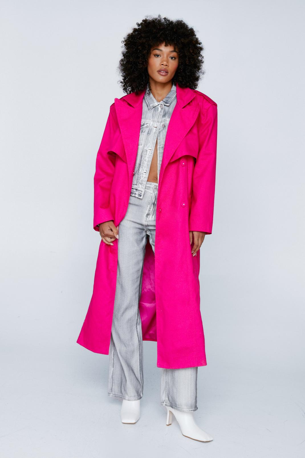 Pink Extreme Shoulder Belted Trench Coat image number 1