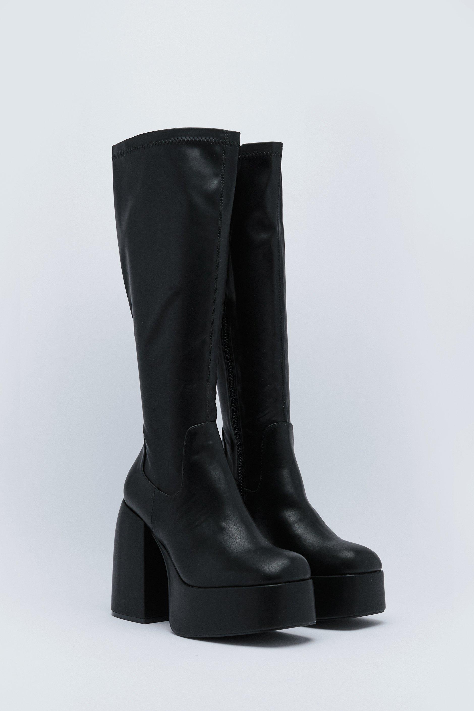 Leather platform knee high boots hotsell